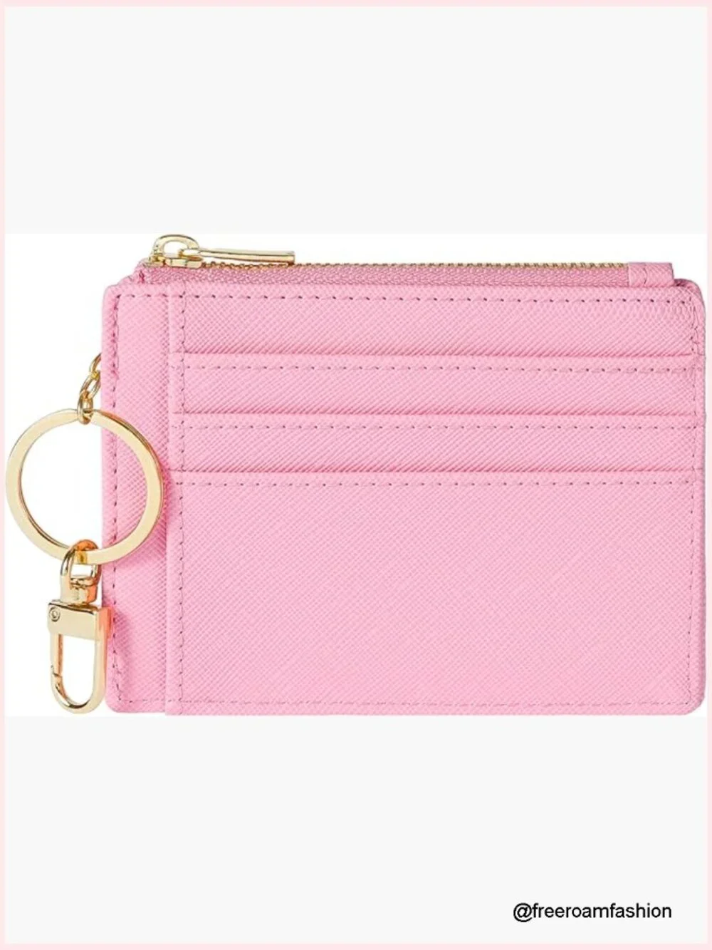 Slim Card Case Wallet for Women with Keychain - 6 Card Slots, ID Window, Zipper